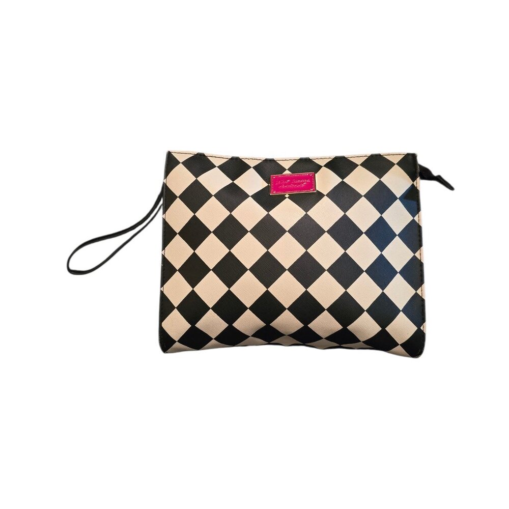 Betsey Johnson Harlequin Wristlet Clutch Black/White Diamond Print Pouch Bag